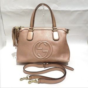 🚨SOLD GUCCI Soho Convertible Tote Crossbody Metallic Pink Rose Gold AUTHENTIC
